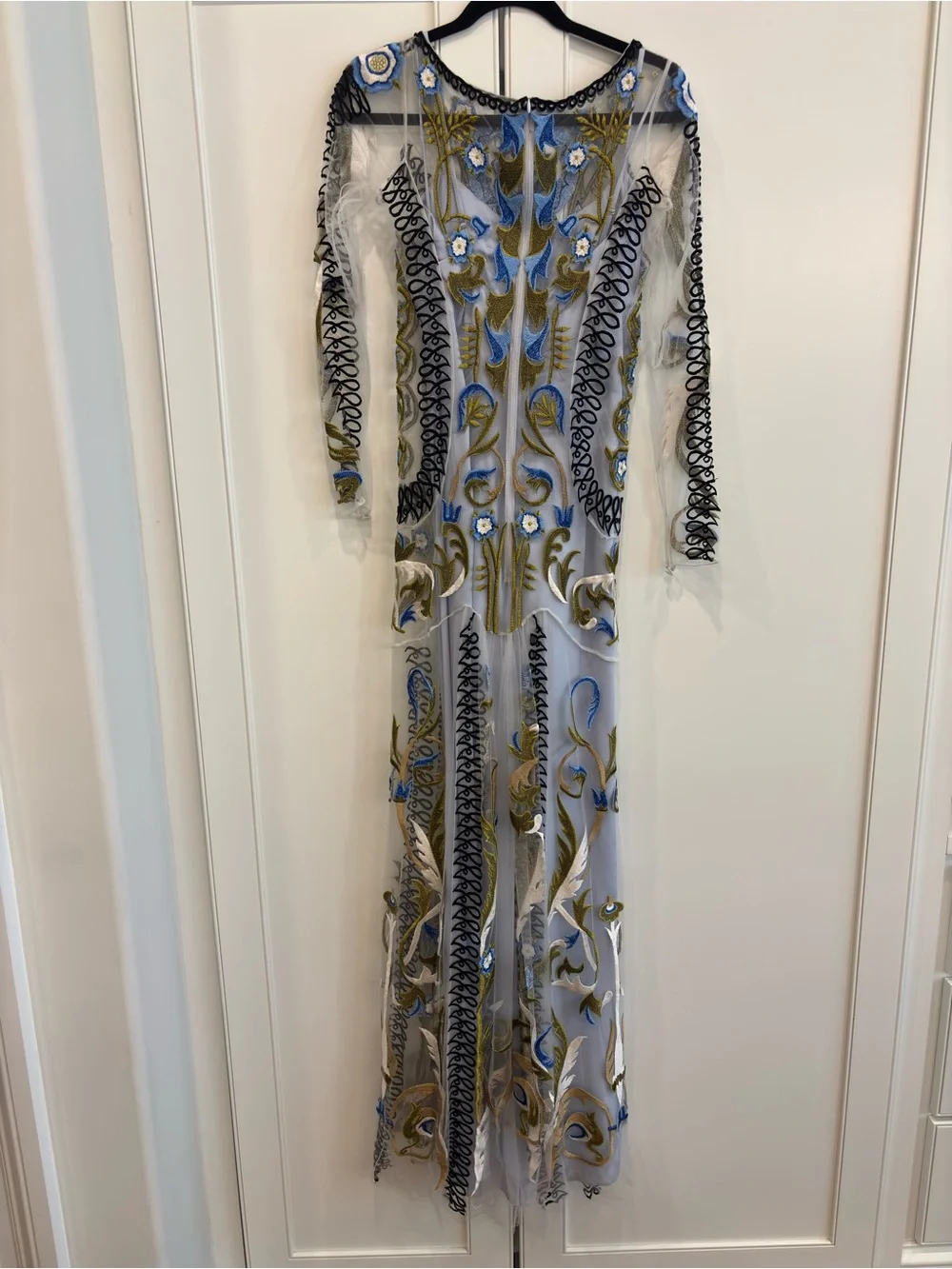 Temperley London Sheer Embroidered Maxi Dress in Blue and Olive - Picture 2 of 7